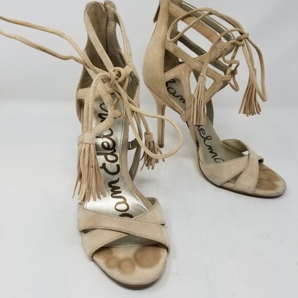 Sam Edelman Beige Tan Strappy Stilettos Heels  Azela Leather Heels Size 8 - Picture 2 of 14
